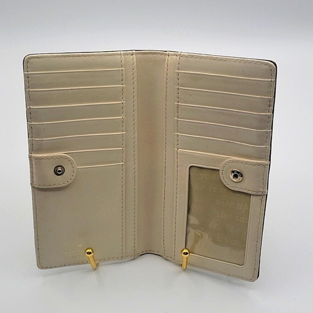 KATE SPADE NEW YORK Patten Leather Wallet Cream Leather Interior Signature Bow - Picture 6 of 10